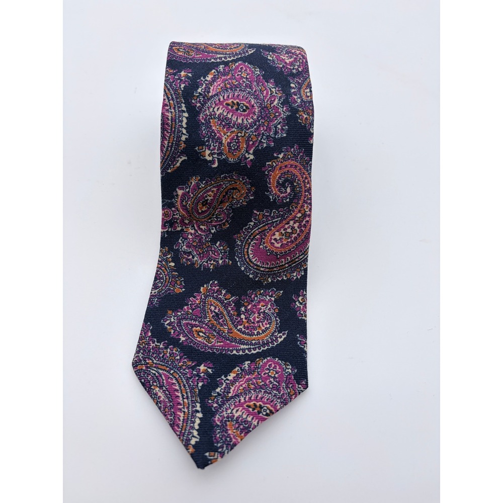 Jos. A. Bank Necktie Mens OS Blue Paisley Reserve 100% Wool Made in Italy 8324